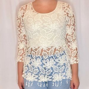 Lace + fringe top. Size small.